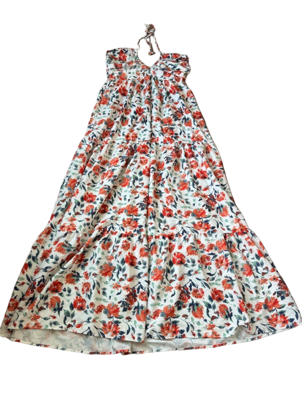 Floral Halter Maxi Dress Open Back Tie Neck Boho Summer SIZE M